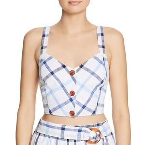 Red Carter Linen Meet & Greet Gingham Crop Top Blue & White Size Small